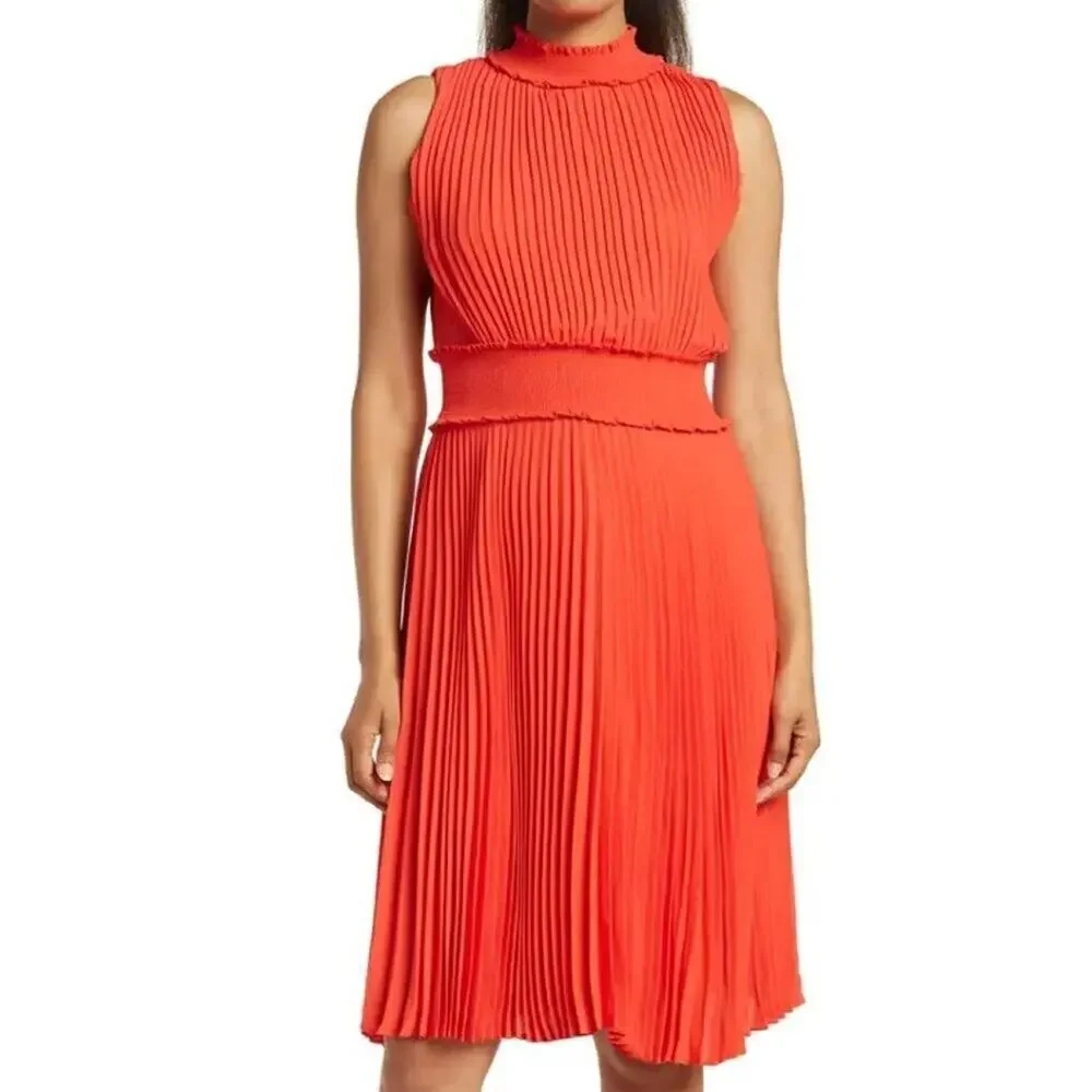 Nanette Lapore Pleated Sleeveless Smock Neck & Waist Midi Dress-Sienna-10-EUC - Picture 16 of 16